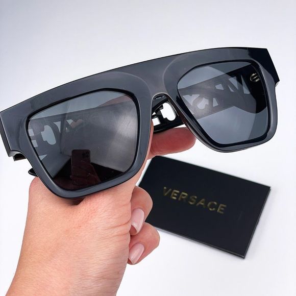 Versace VE4430U GB1/87 BRAND NEW Sunglasses Black Grey Frame Logo Square Unisex